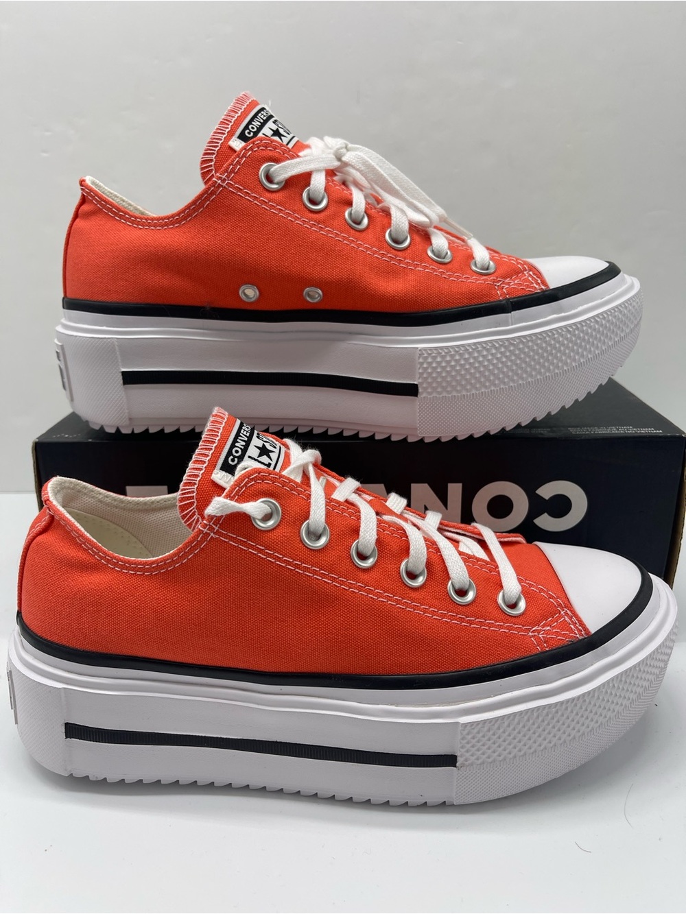 Converse WMNS CTAS LIFT DOUBLE STACK OX VERMILLION RED/WHITE Platform Sneakers